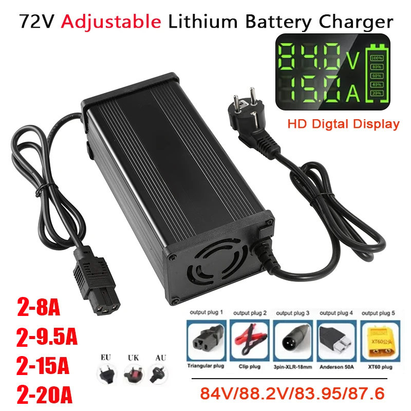 72V 15A Fast Charger - 72V 2-8A 2-9,5A 2-15A 2-20A, instelbare
