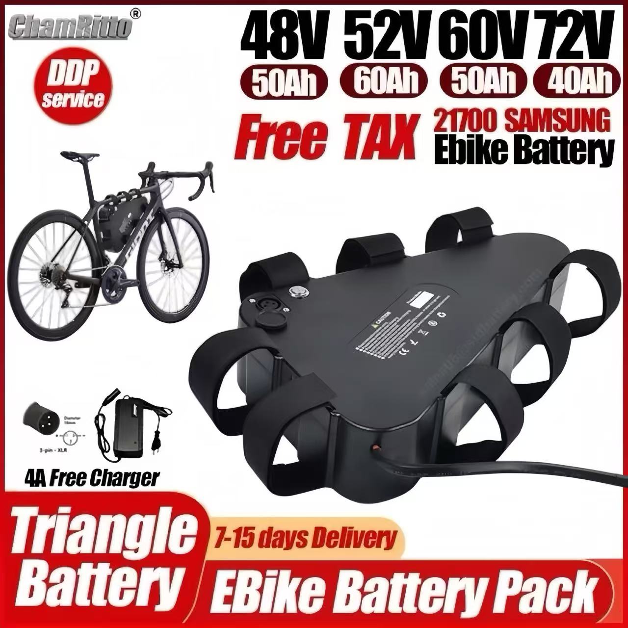 36V 48V 52V 60V 72V Elektrisch - 72V 50Ah 21700 Lithium Battery recensie en prijs